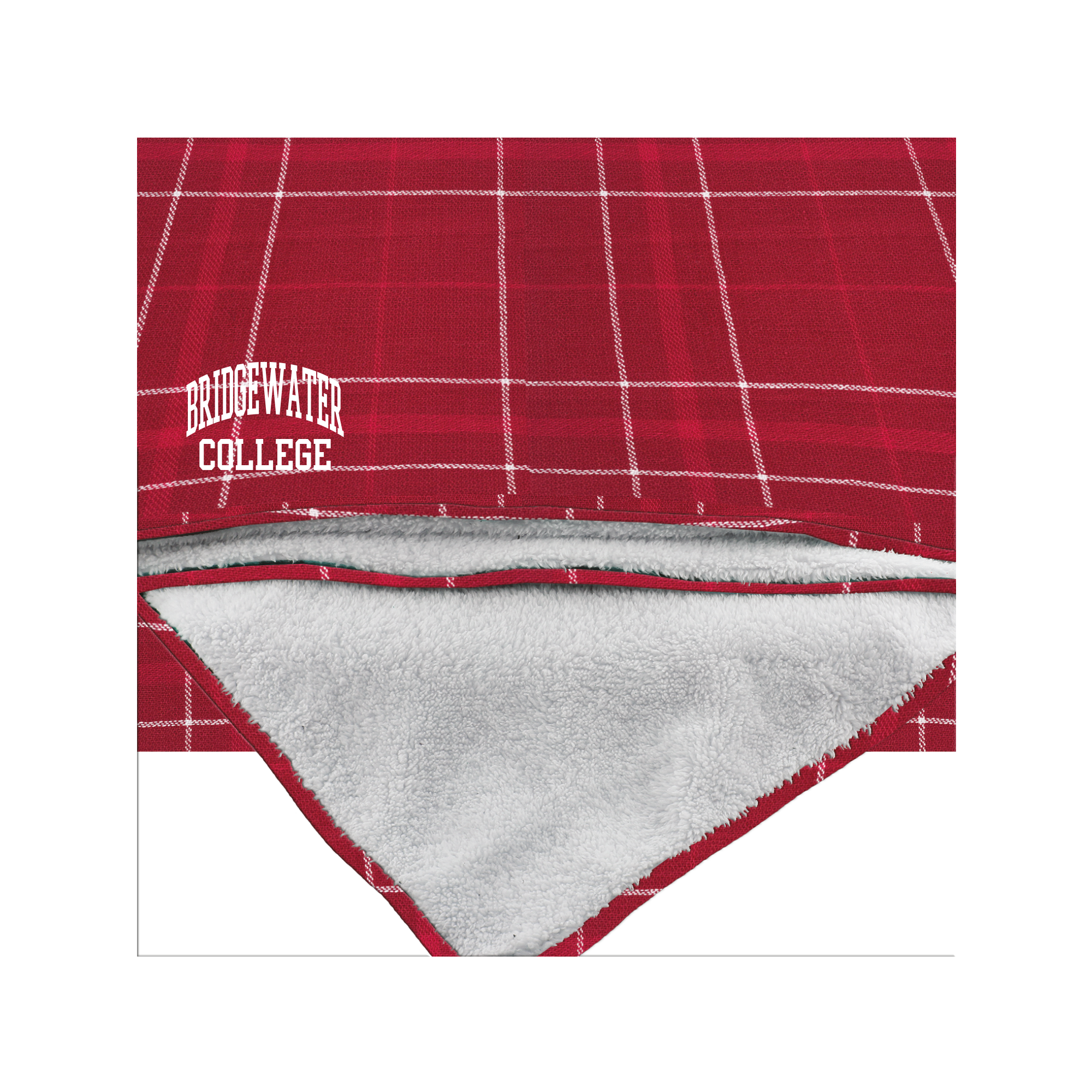 Boxercraft Everest Red & White Plaid Flannel & Sherpa Blanket with Bridgewater College Embroidered in White