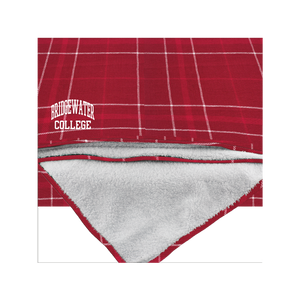 Boxercraft Everest Red & White Plaid Flannel & Sherpa Blanket with Bridgewater College Embroidered in White