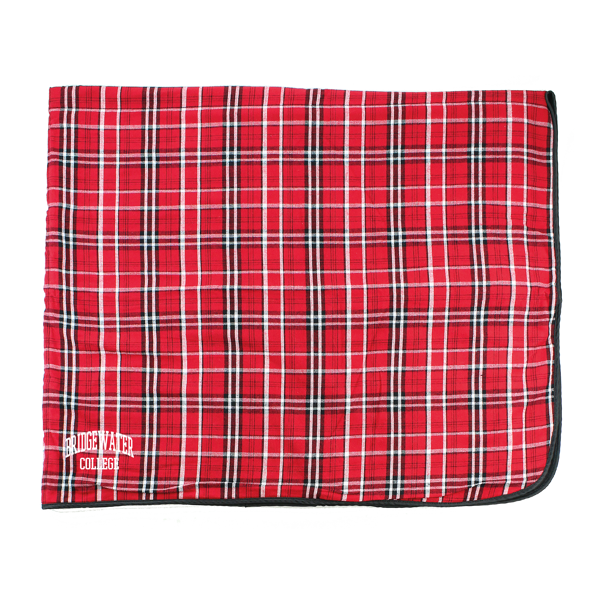 Boxercraft Premium Blanket in Red Plaid Flannel and Black Fleece with Bridgewater College Embroidered in White