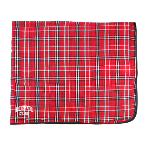 Boxercraft Premium Blanket in Red Plaid Flannel and Black Fleece with Bridgewater College Embroidered in White