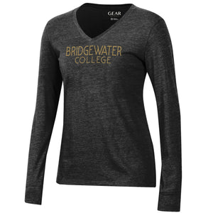 Gear for Sports Women's Triblend V-Neck Heather Black Long Sleeve Tee