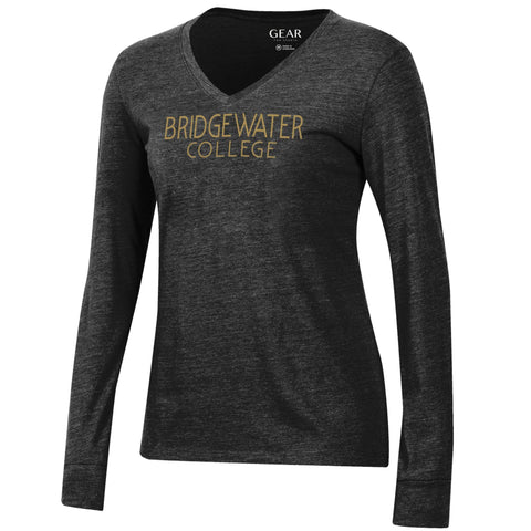 Gear for Sports Women's Triblend V-Neck Heather Black Long Sleeve Tee