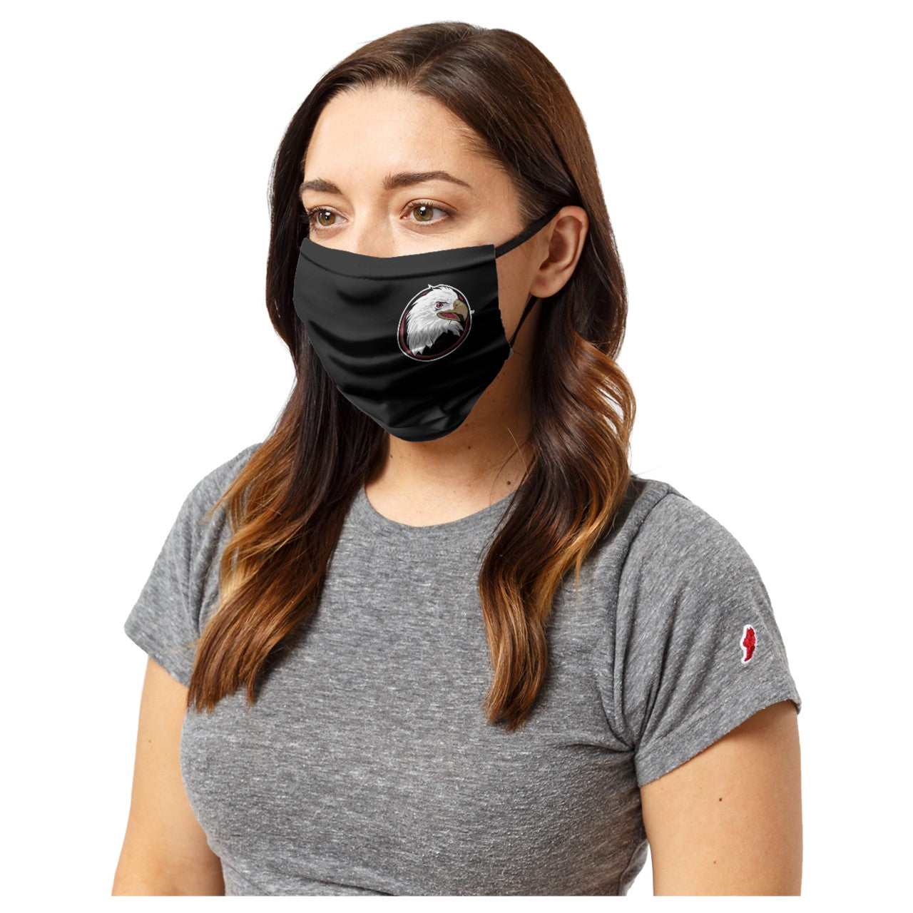 League Three Layer Face Covering w/ nose wire - Face Mask Black Eagle Head Logo