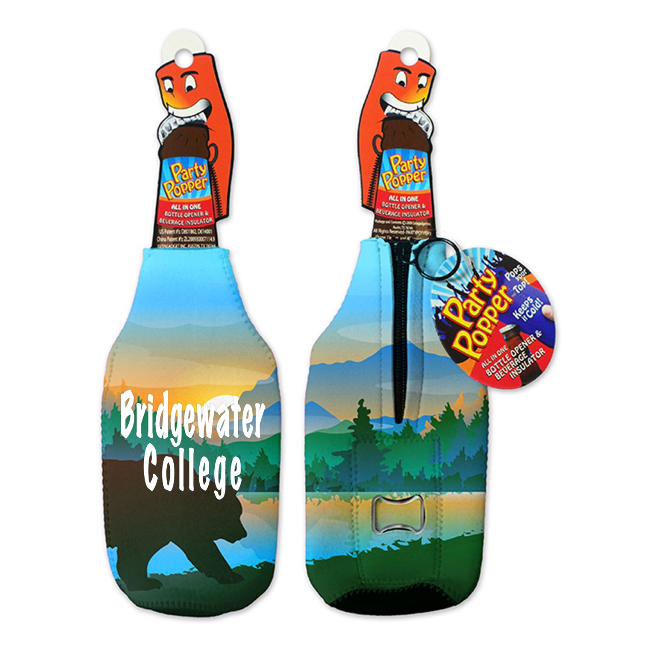 Bridgewater College Party Popper Bear Silhouette Bottle Koozie